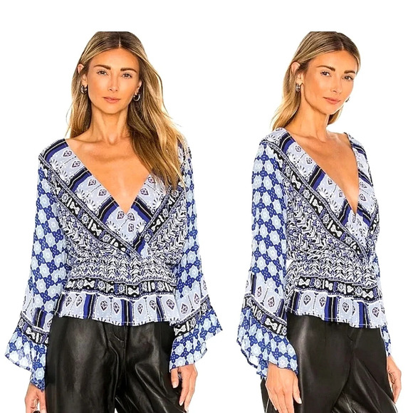 FREE PEOPLE Rosalie Wrap Top IN Indigo. Size medium - Picture 1 of 13